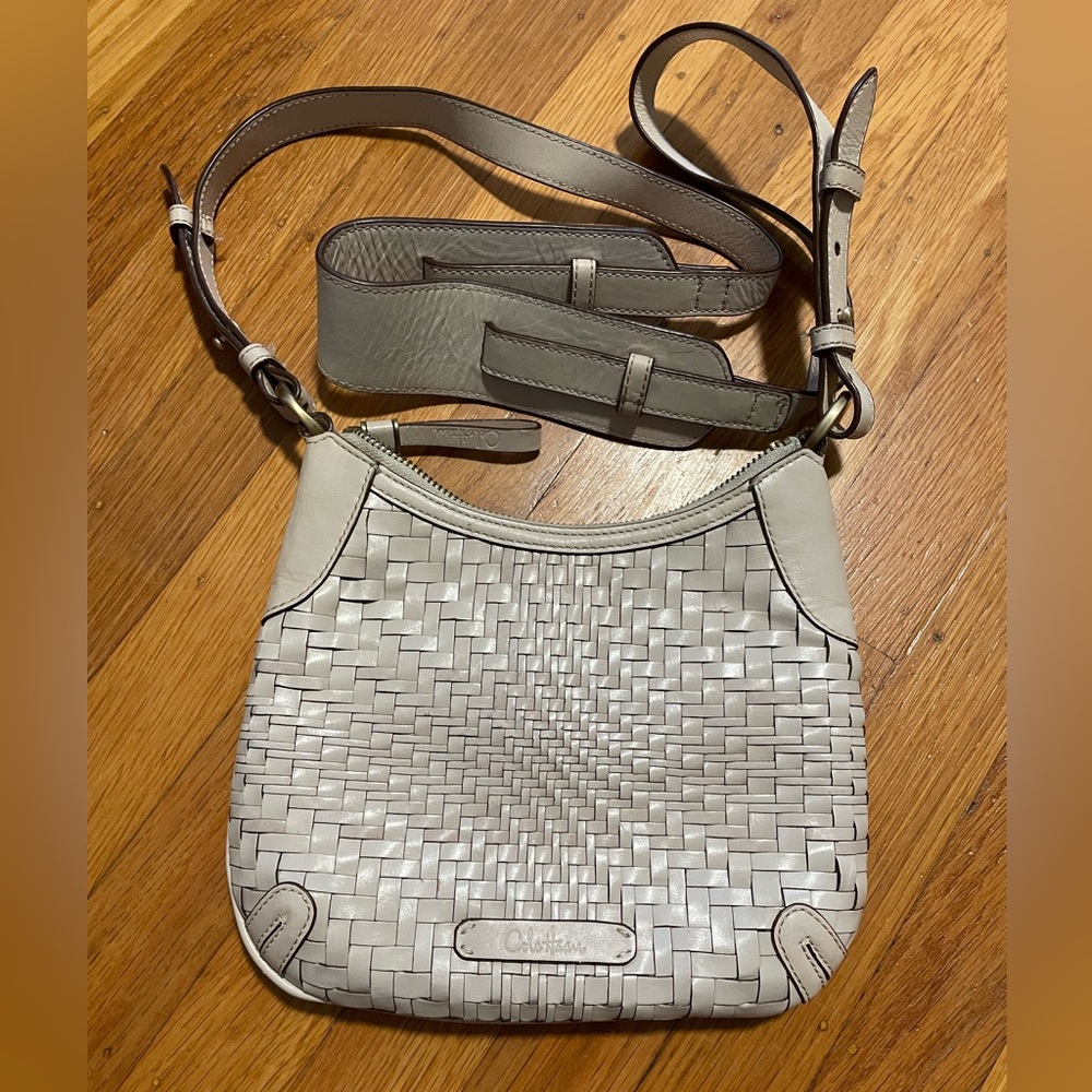 Cole Haan cream leather weave crossbody purse